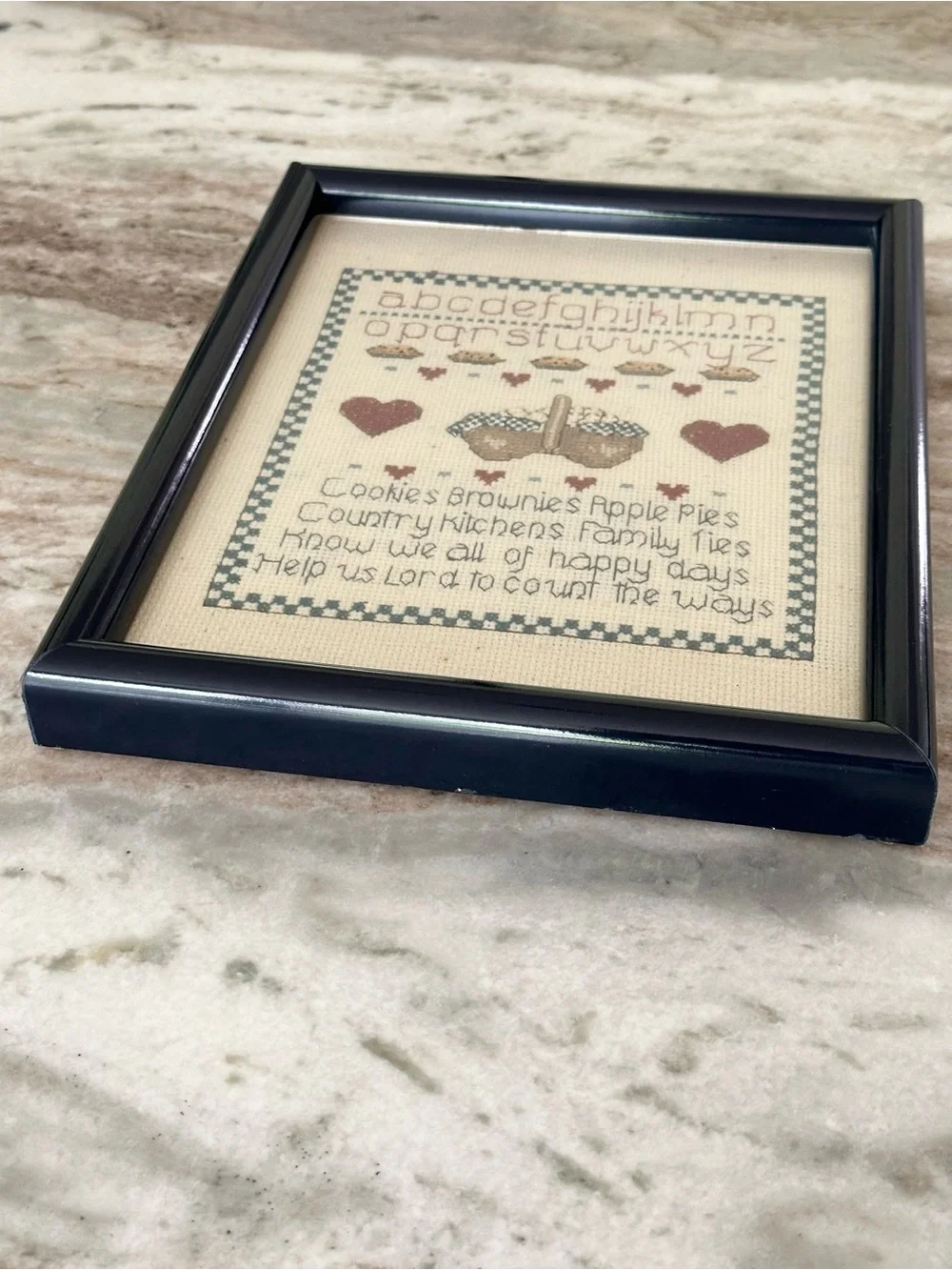 Vintage Cross Stitch 90s Framed Art -Country Kitchen /Cottage Decor /Grandmacore